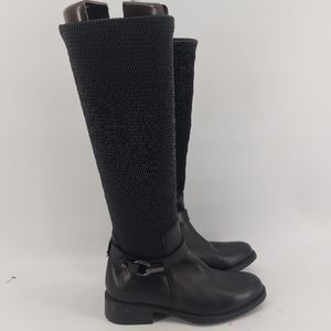 Aquatalia Urope Black Leather Elastic-Loop Knee Boot  Size 6